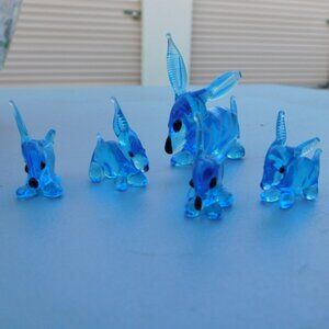 Blue Glass Dog Collection Vintage